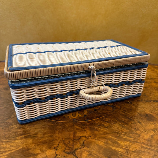 Vintage Blue & White Wicker Sewing Bow