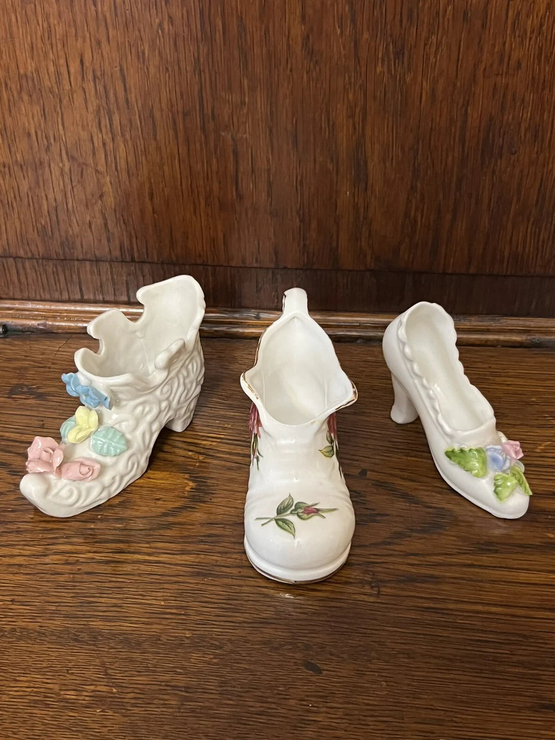 Vintage Bone China Miniature Shoe Ornaments Set Of Three
