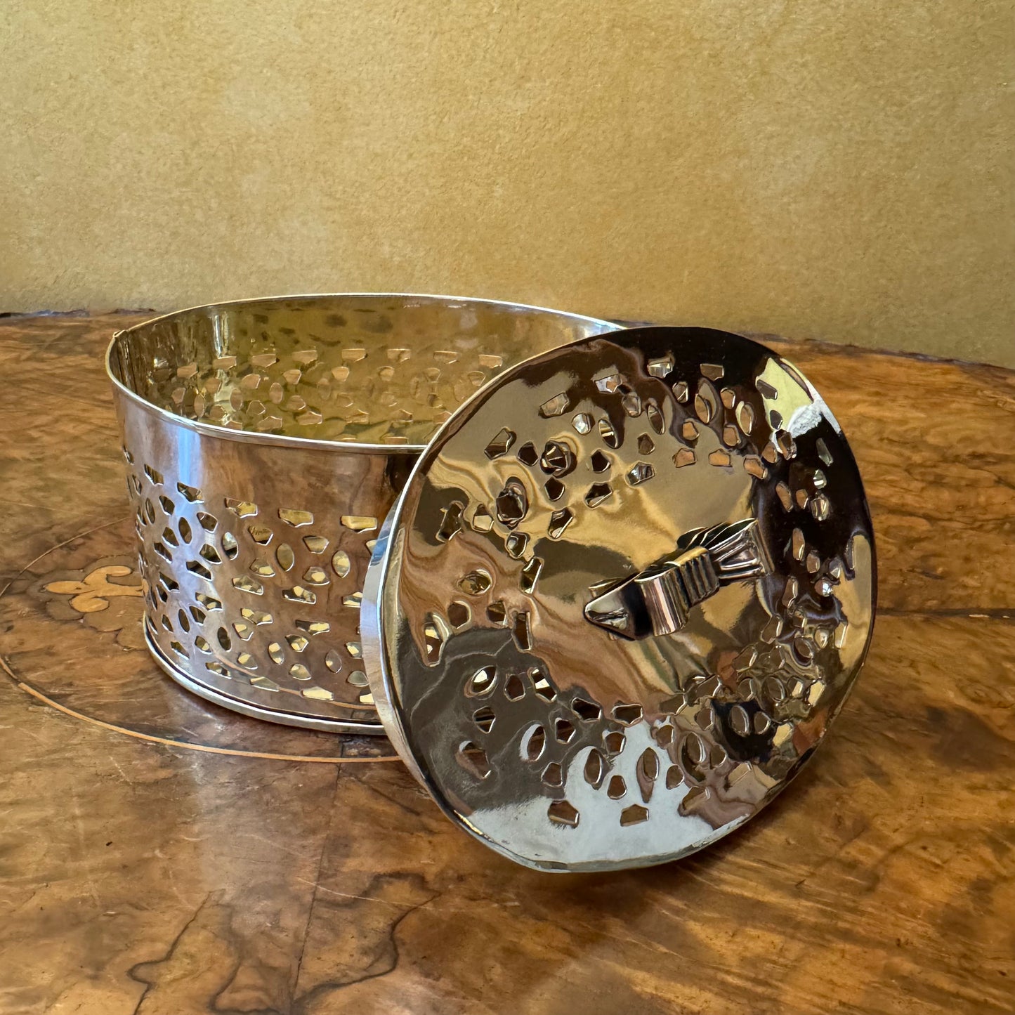 Vintage Brass Cutout Oval Trinket 