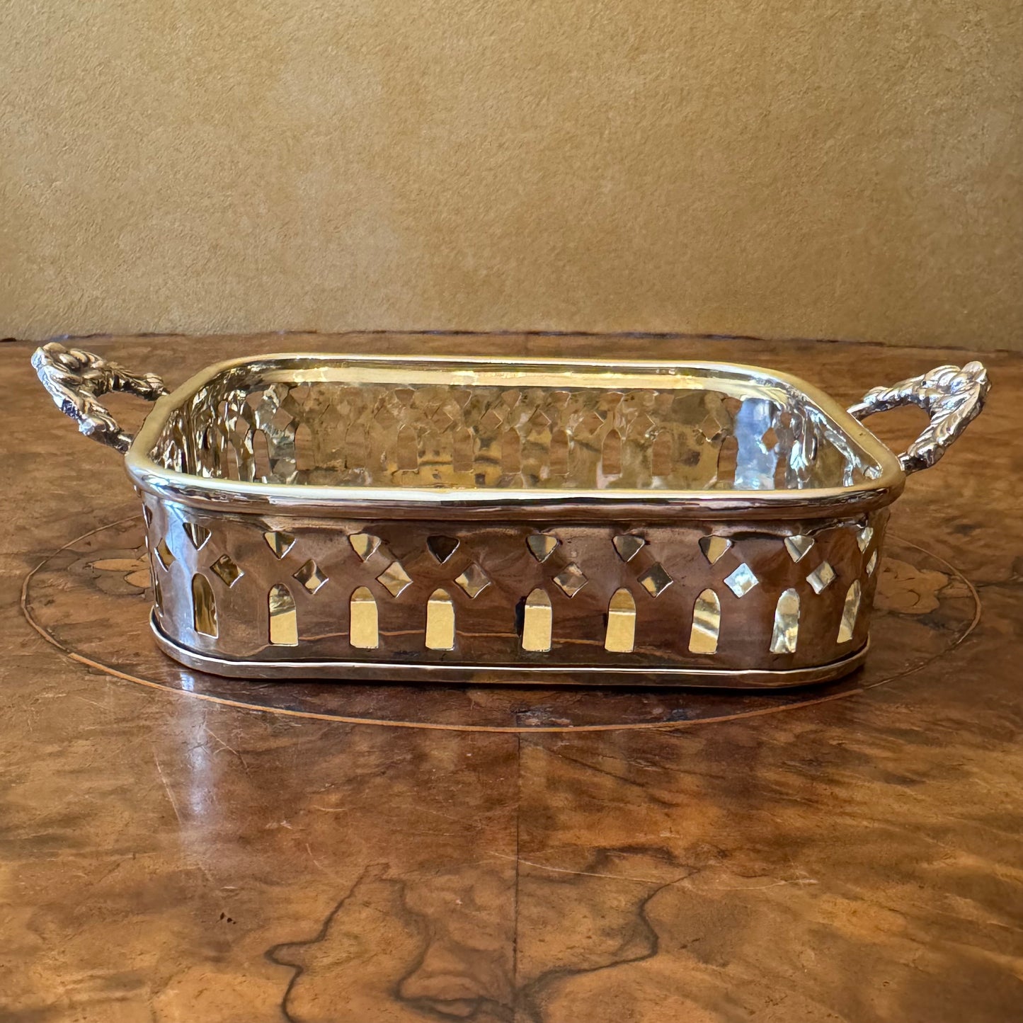 Vintage Brass Cutout Rectangle Trinket Tray 