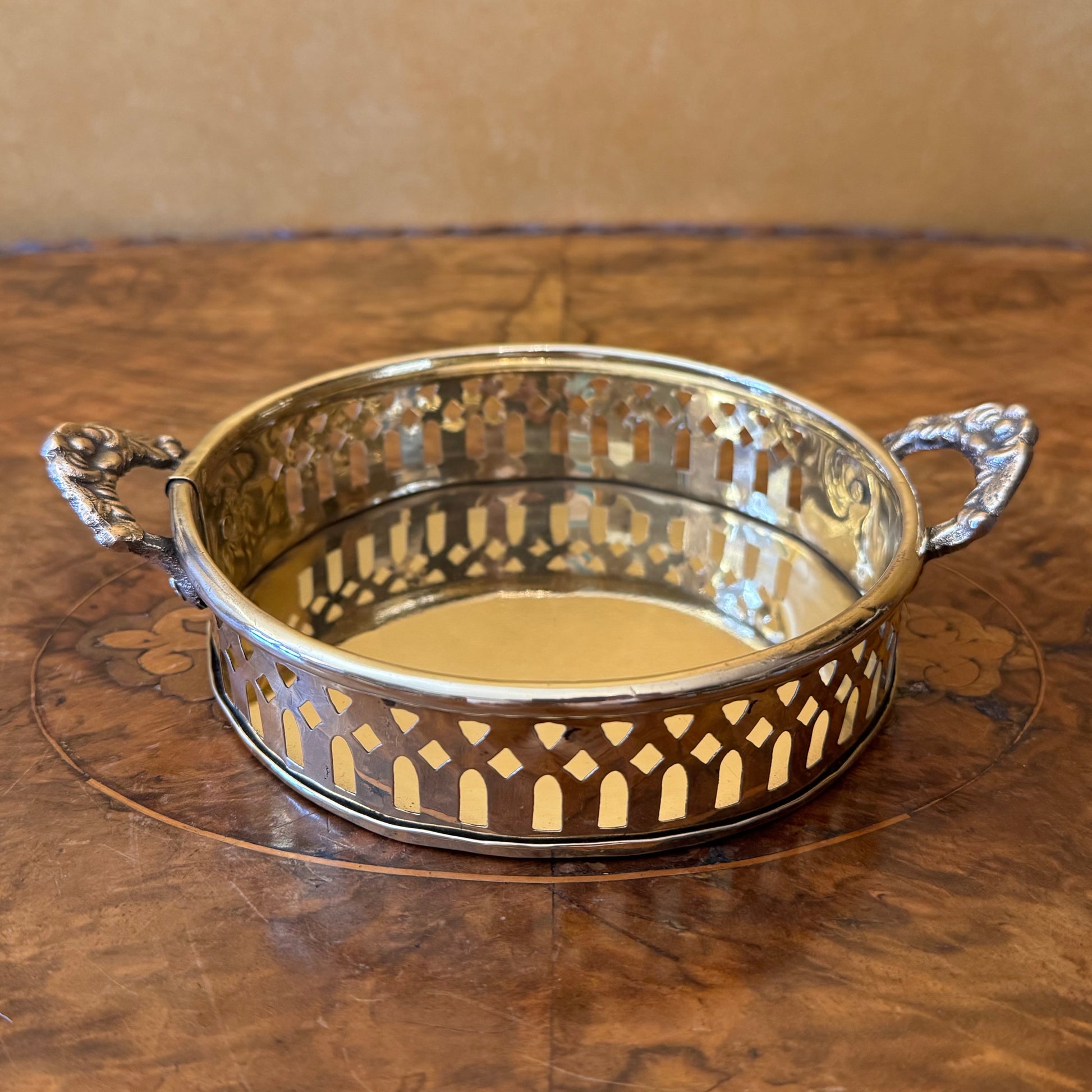 Vintage Brass Cutout Round Trinket Tray 