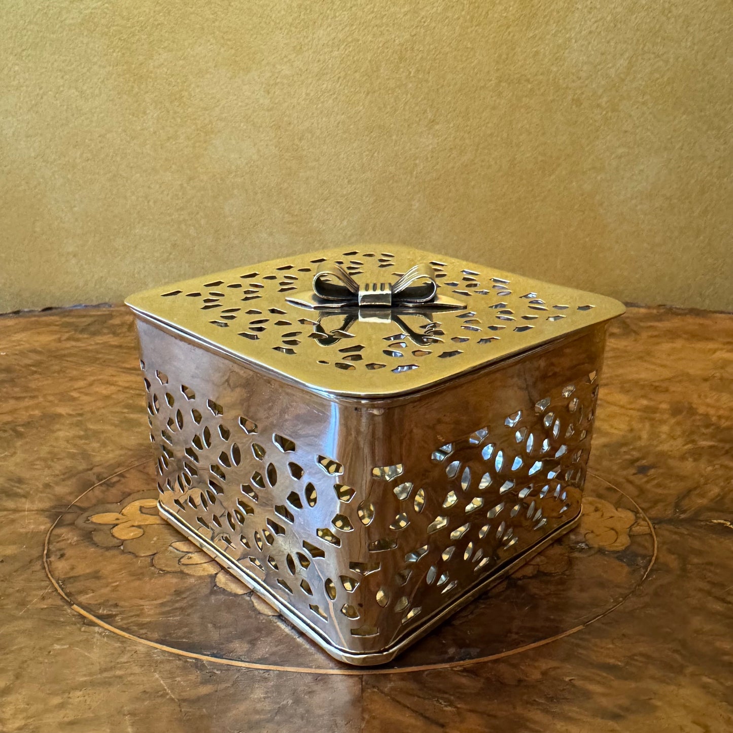 Vintage Brass Cutout Square Trinket Box 