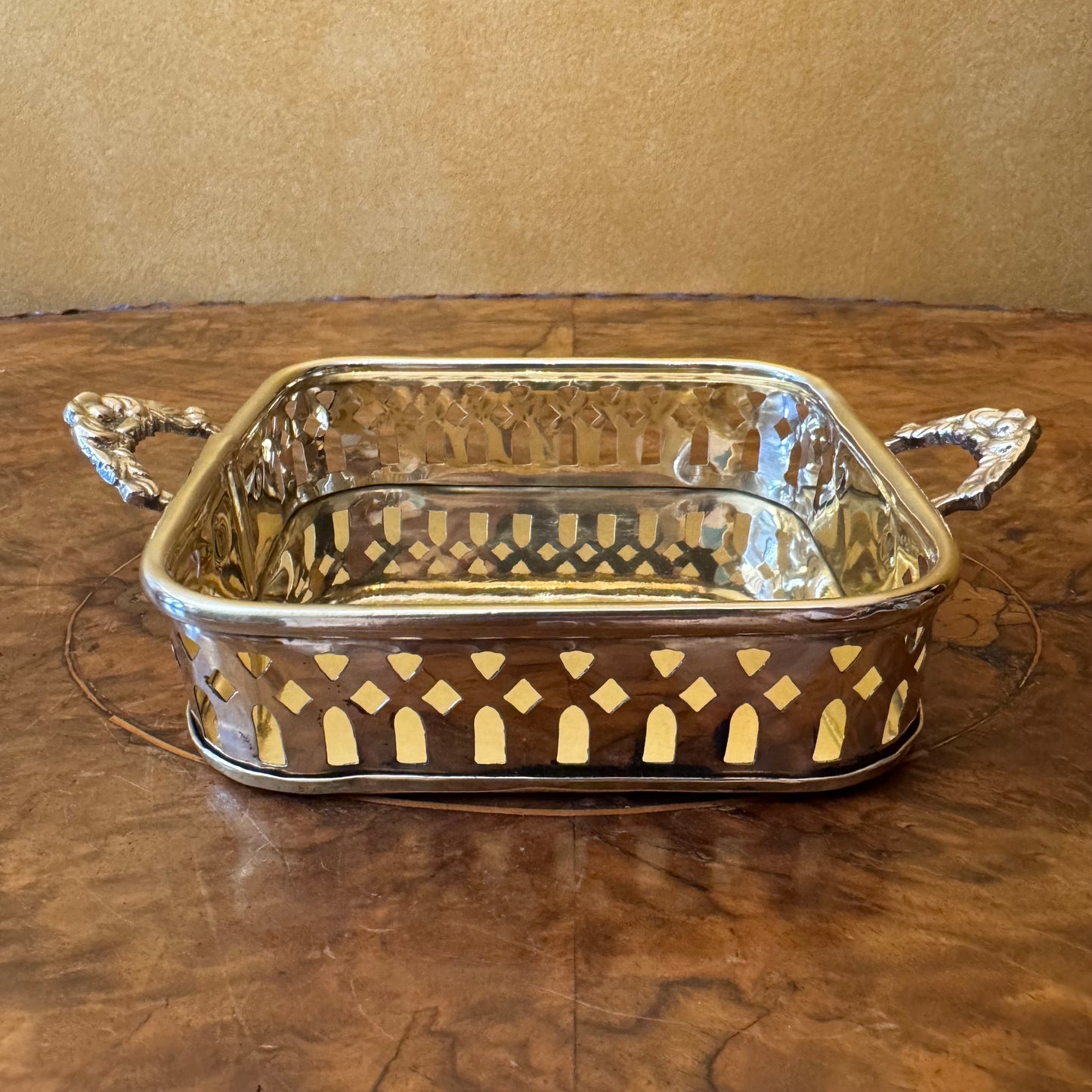 Vintage Brass Cutout Square Trinket Tray 