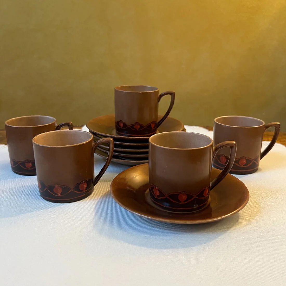 Vintage Brown Demitasse Coffee Cup Set of Five