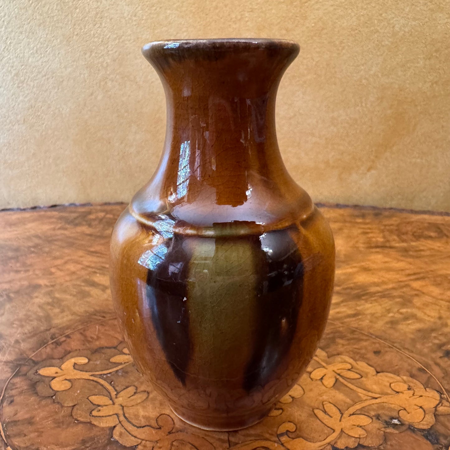 Vintage Brown Dip Art Pottery Glaze Vase