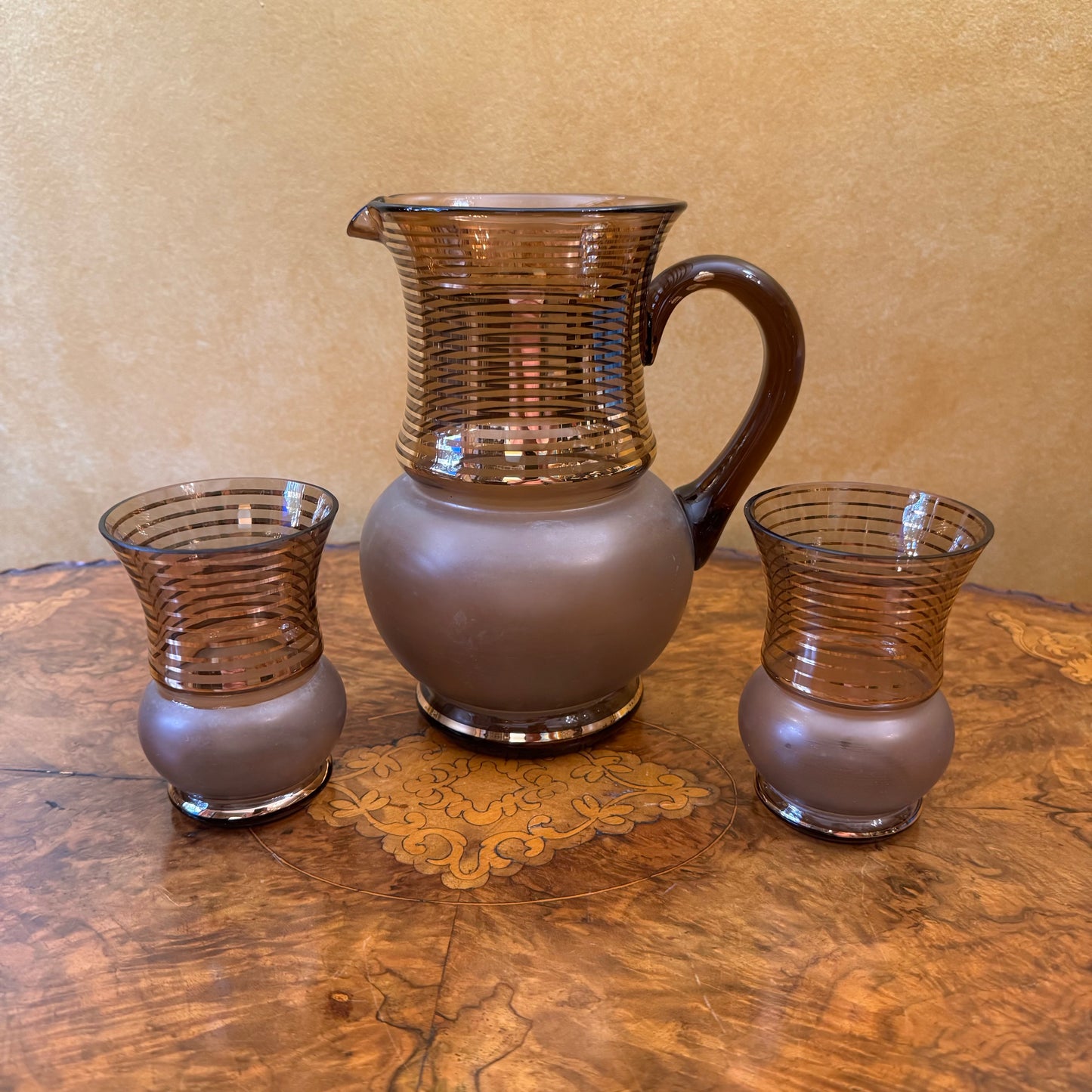Vintage Brown & Gold Stripe Pitcher 