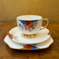 Vintage Carlton China Hand-Painted Floral Tea Cup Trio 