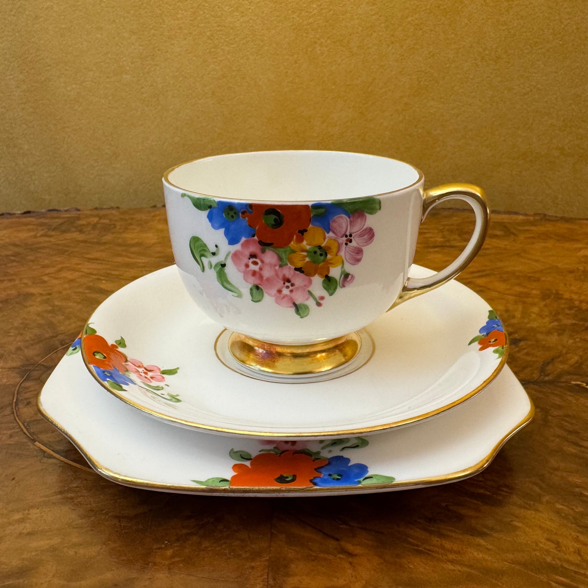 Vintage Carlton China Hand-Painted Floral Tea Cup Trio 