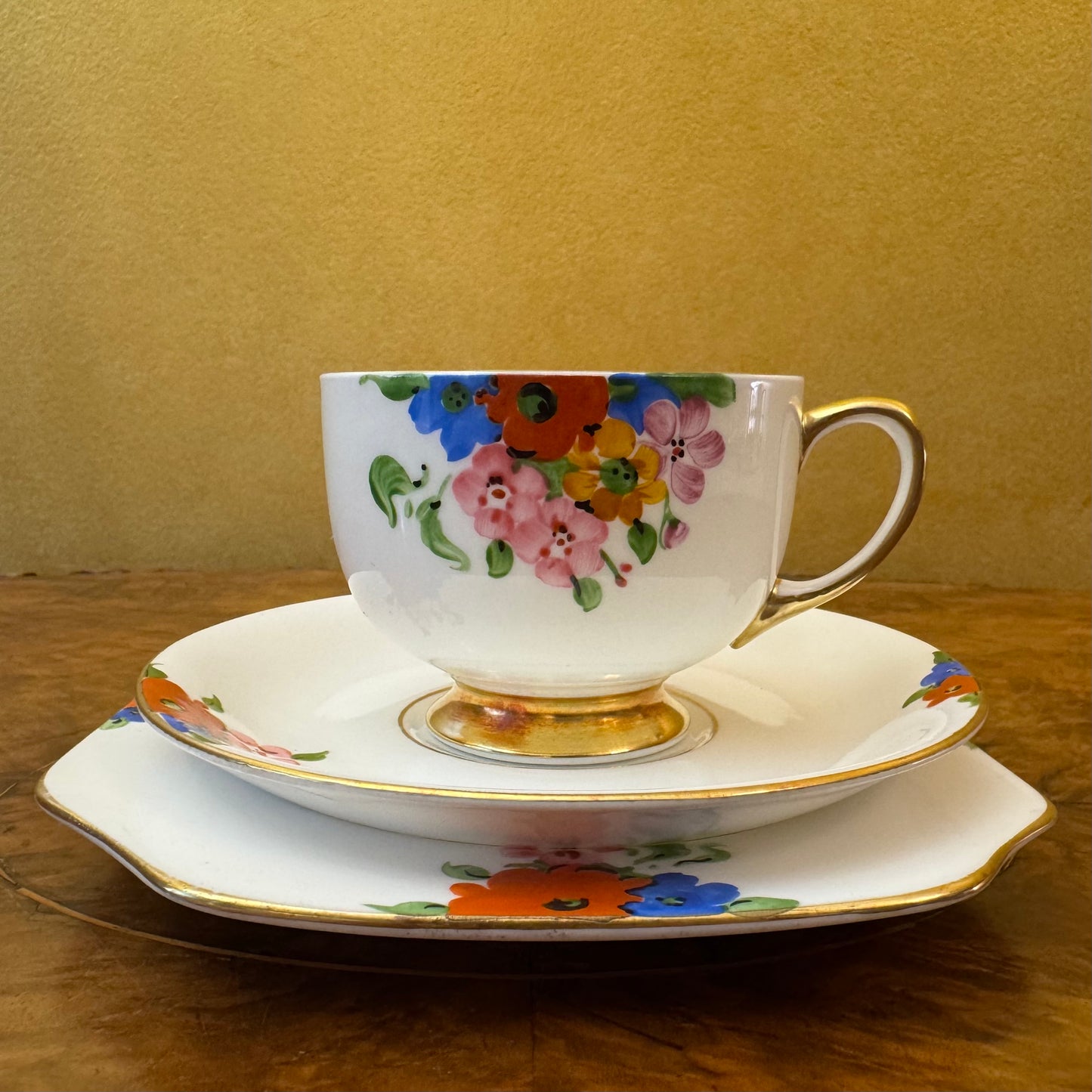 Vintage Carlton China Hand-Painted Floral Tea Cup Trio Set 