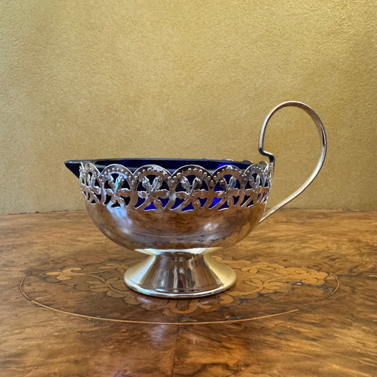 Vintage Celtic Quality Plate Cobalt Blue Glass Bowl Creamer Jug
