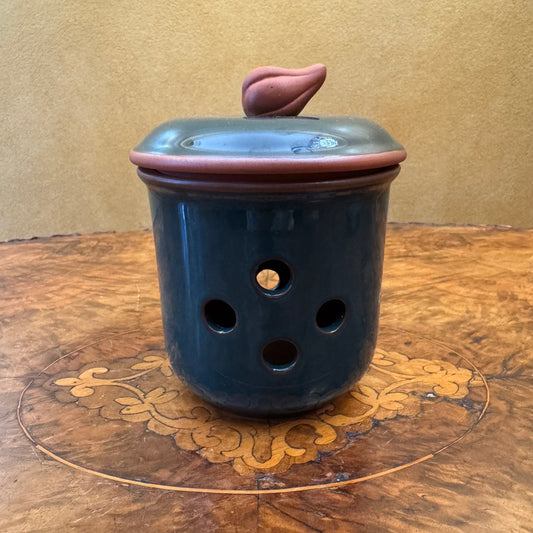 Vintage Ceramic Garlic Keeper Green Terracotta Jar with Lid