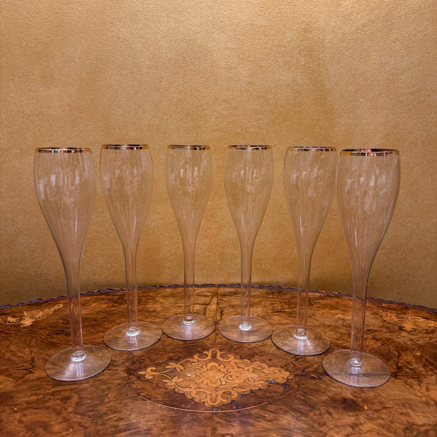 Vintage Champagne Hollow Stem Flutes Set Of Six 