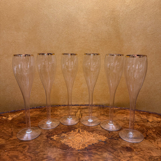 Vintage Champagne Hollow Stem Flutes Set Of Six 