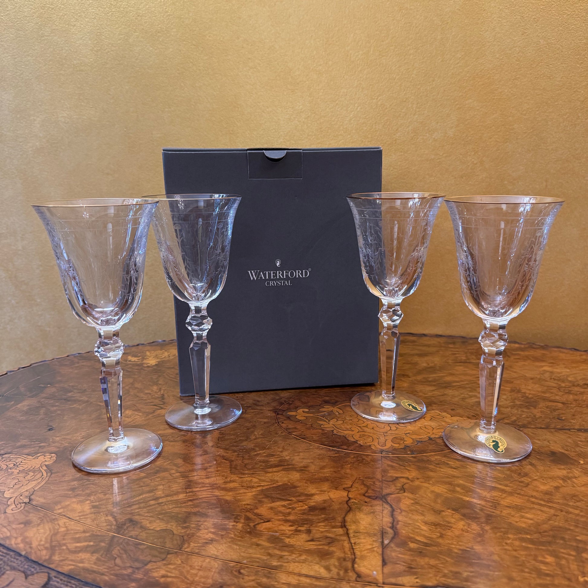 Vintage Charlemont Claret Gold Etched Waterford Glass Set Of Four 