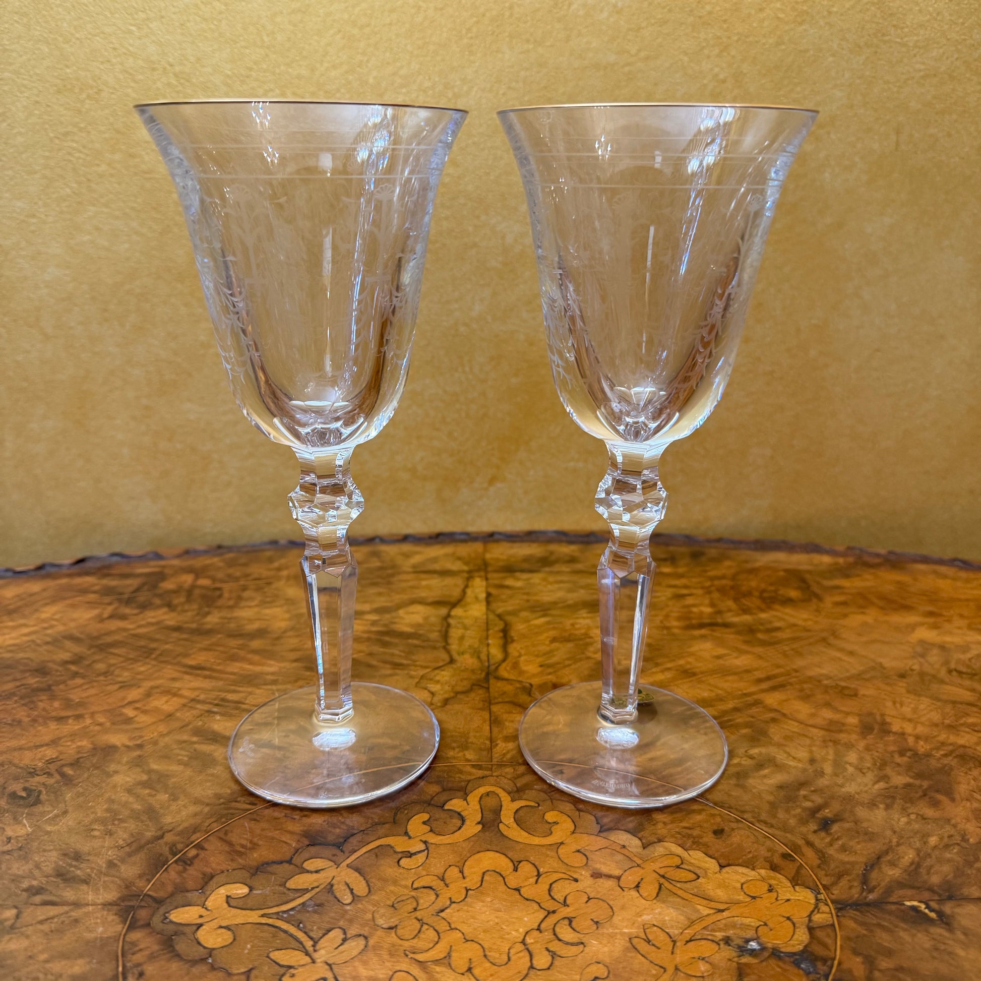 Vintage Charlemont Claret Gold Etched Waterford Glasses Pair