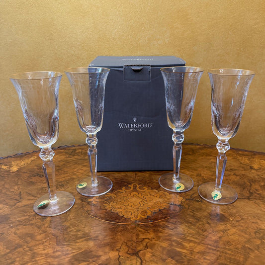 Vintage Charlemont Flute Gold Etched Waterford Glasses Set Of Four 