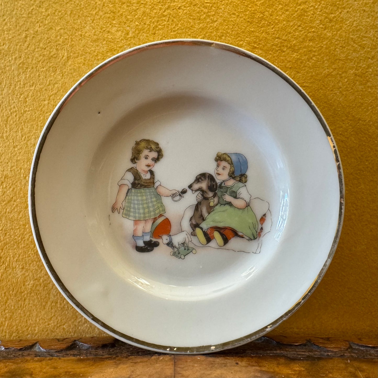 Vintage Children With Dog Print Small Dish 