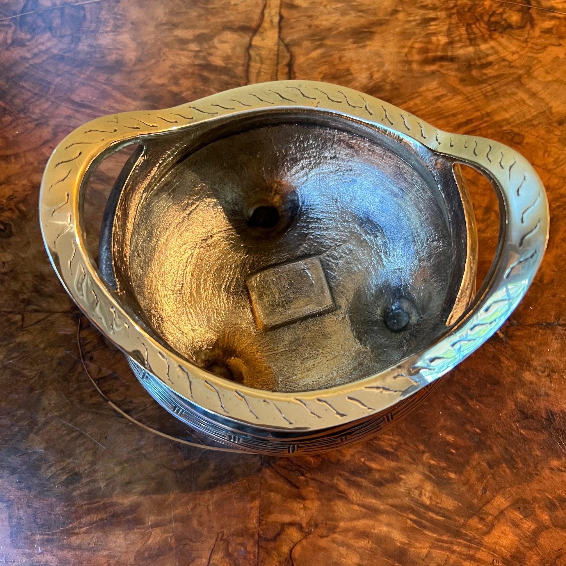 Vintage Chinese Brass Engraved Incense Bowl Vase