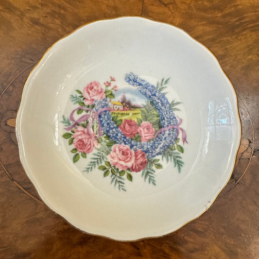 Vintage Colclough Blue Lucky Horse Shoe Wreath of Forget Me Nots and Roses Saucer 