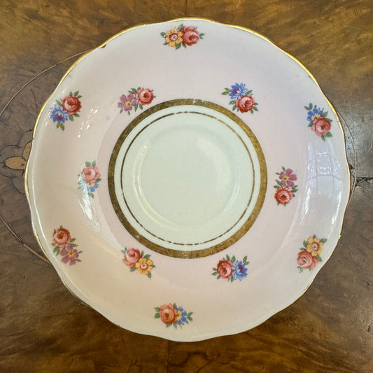 Vintage Colclough Pink Floral Print Saucer  