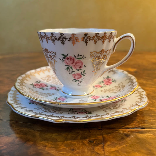 Vintage Colclough Rose Tea Cup Trio Set