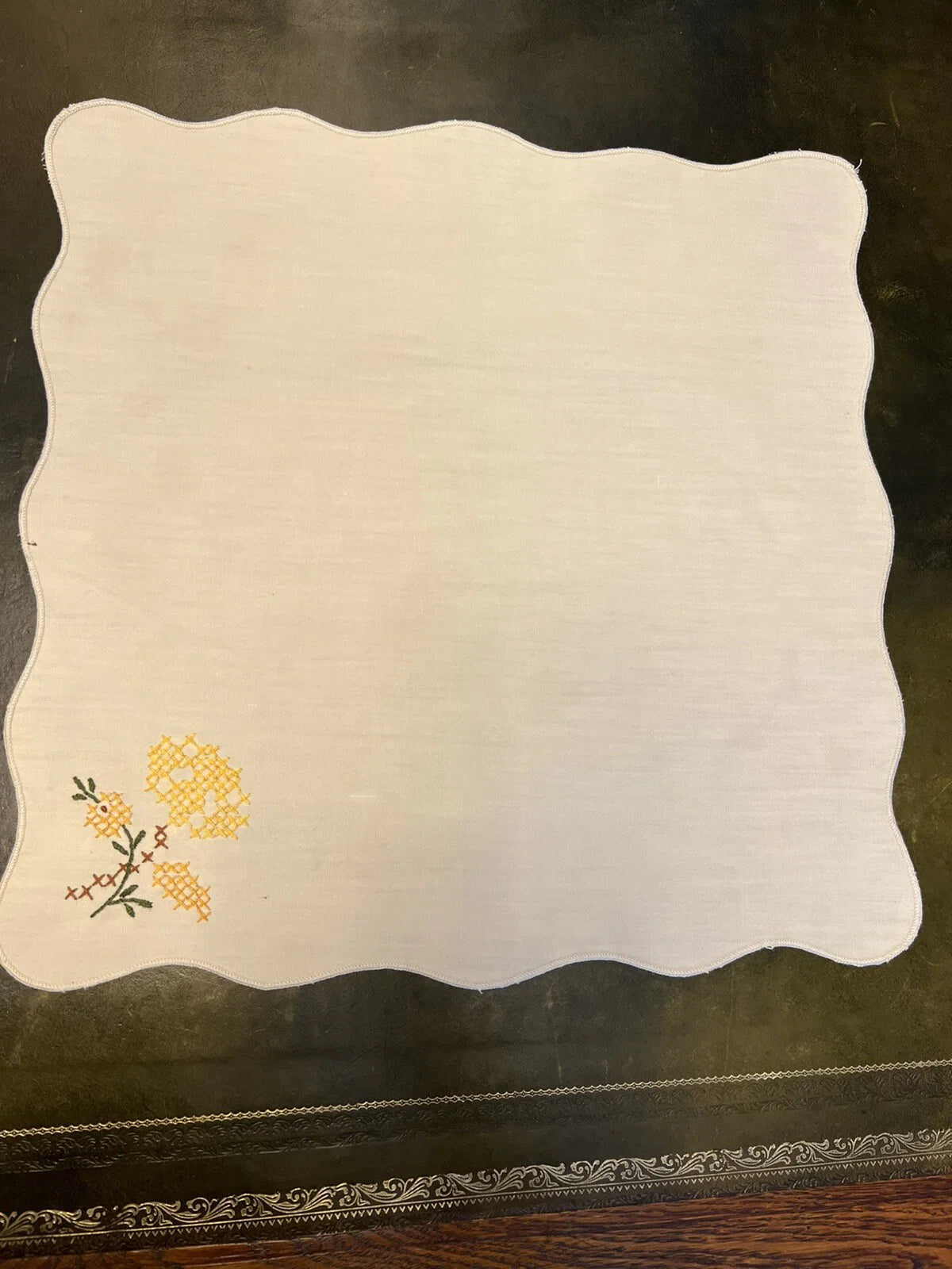 Vintage Cotton Yellow Flower Embroidery Doily