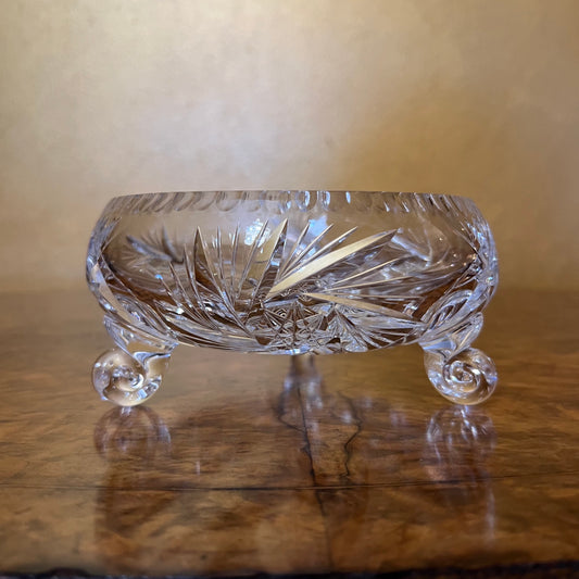 Vintage Crystal Bowl W Turned Legs