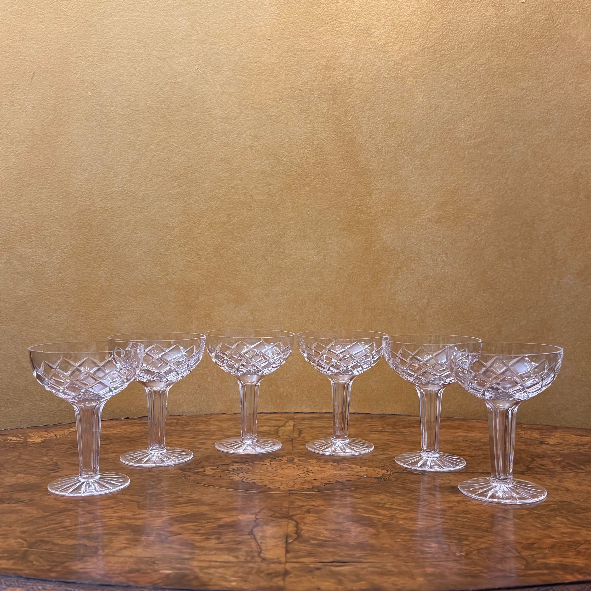 Vintage Crystal Champagne Coupe Hollow Stem Glasses Set Of Six