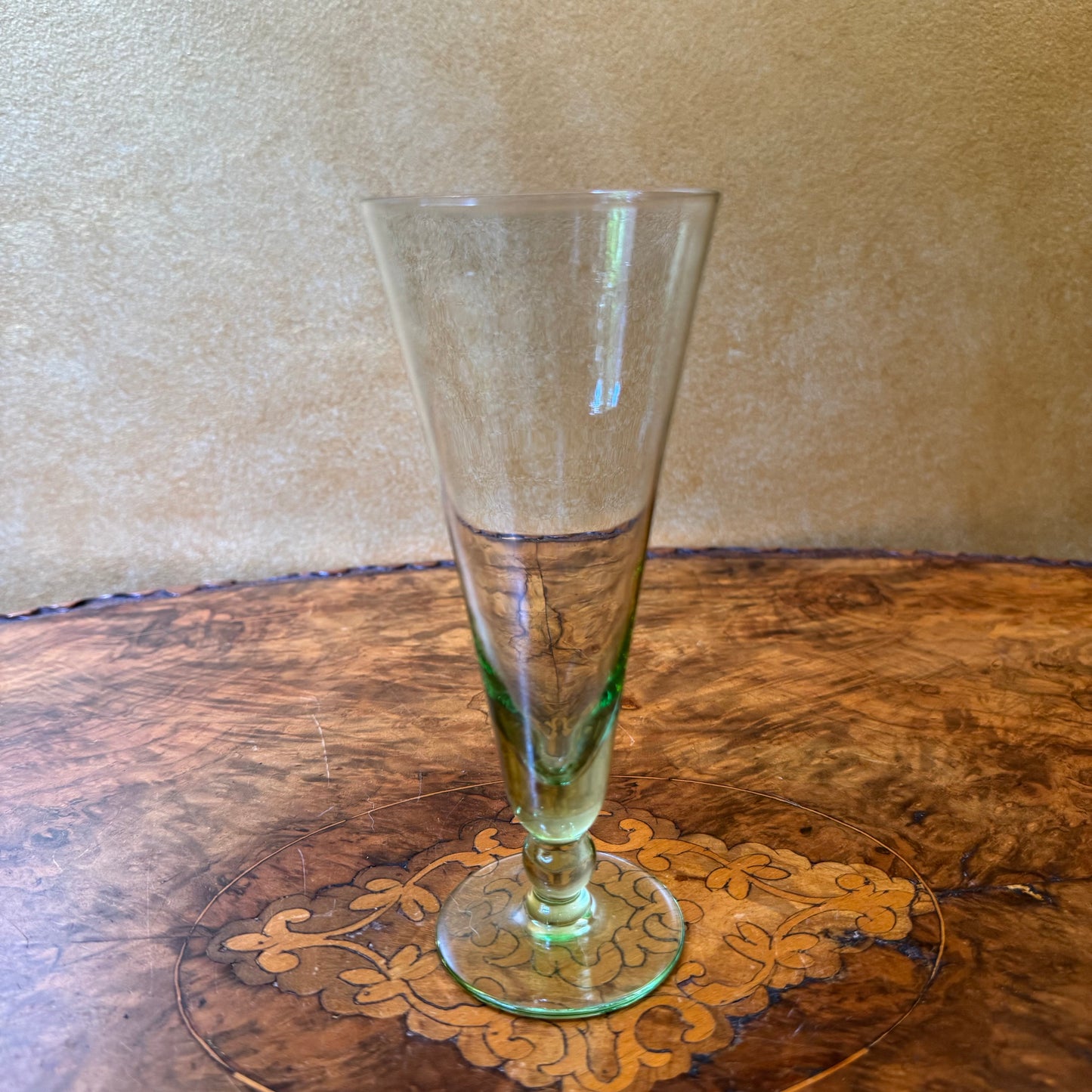 Vintage Crystal Clear & Green Base Champagne Cocktail Glass