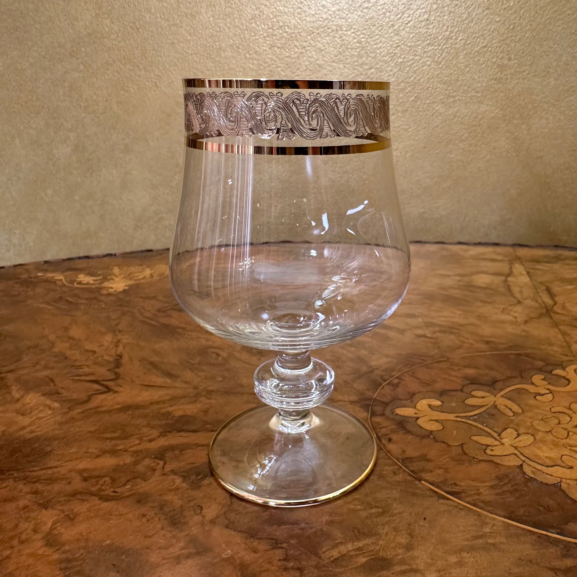 Vintage Crystal Cognac Gold Trim Glasses 
