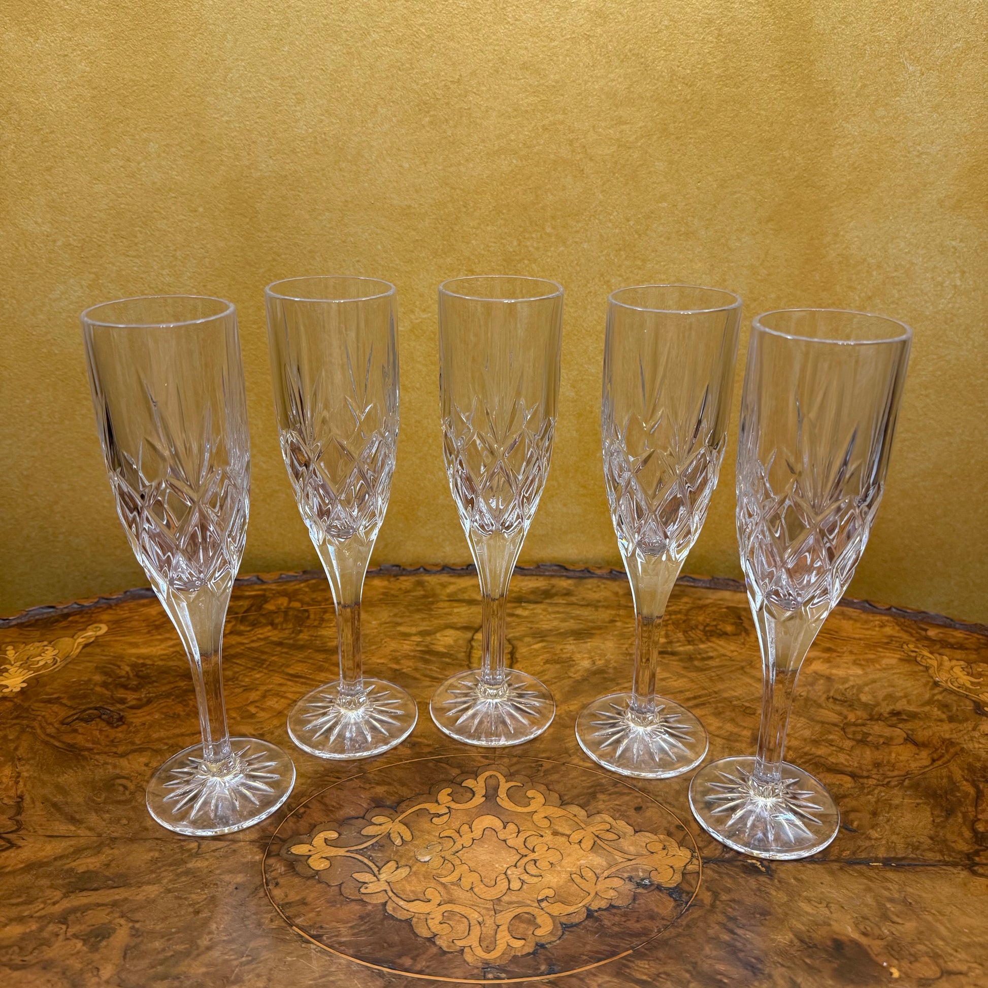 Vintage Crystal Cut Champagne Flutes Set