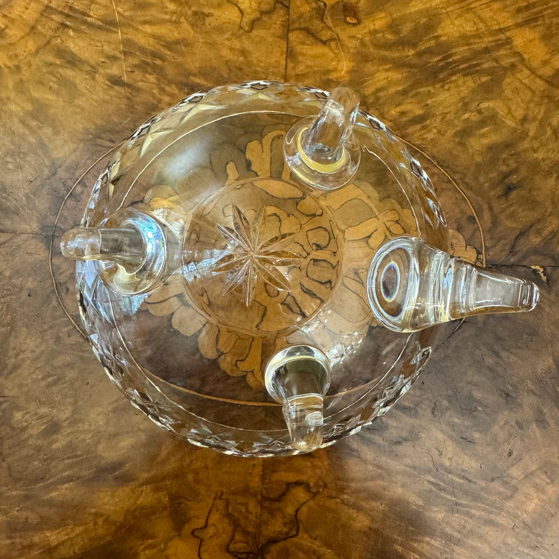 Vintage Crystal Cut Handled Bowl With Turned Feet