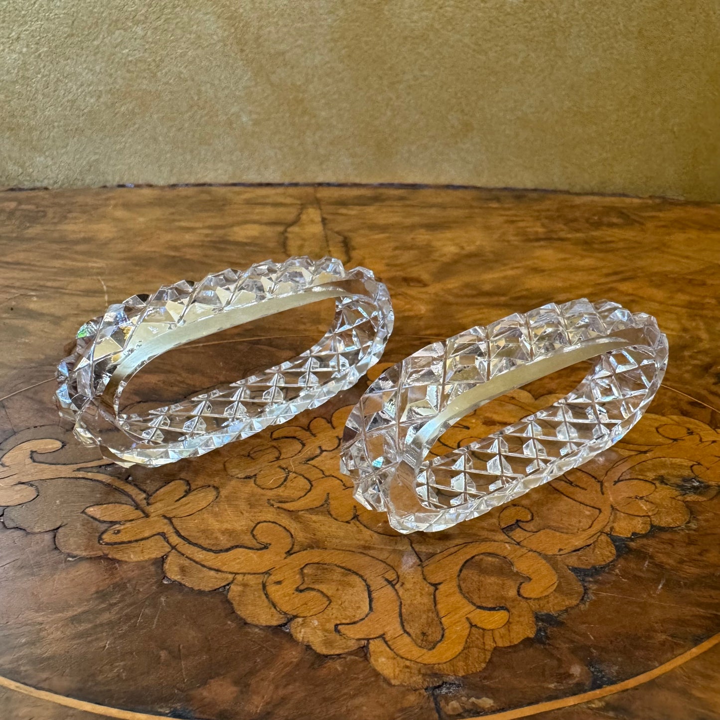 Vintage Crystal Cut Oval Napkin Rings Pair 
