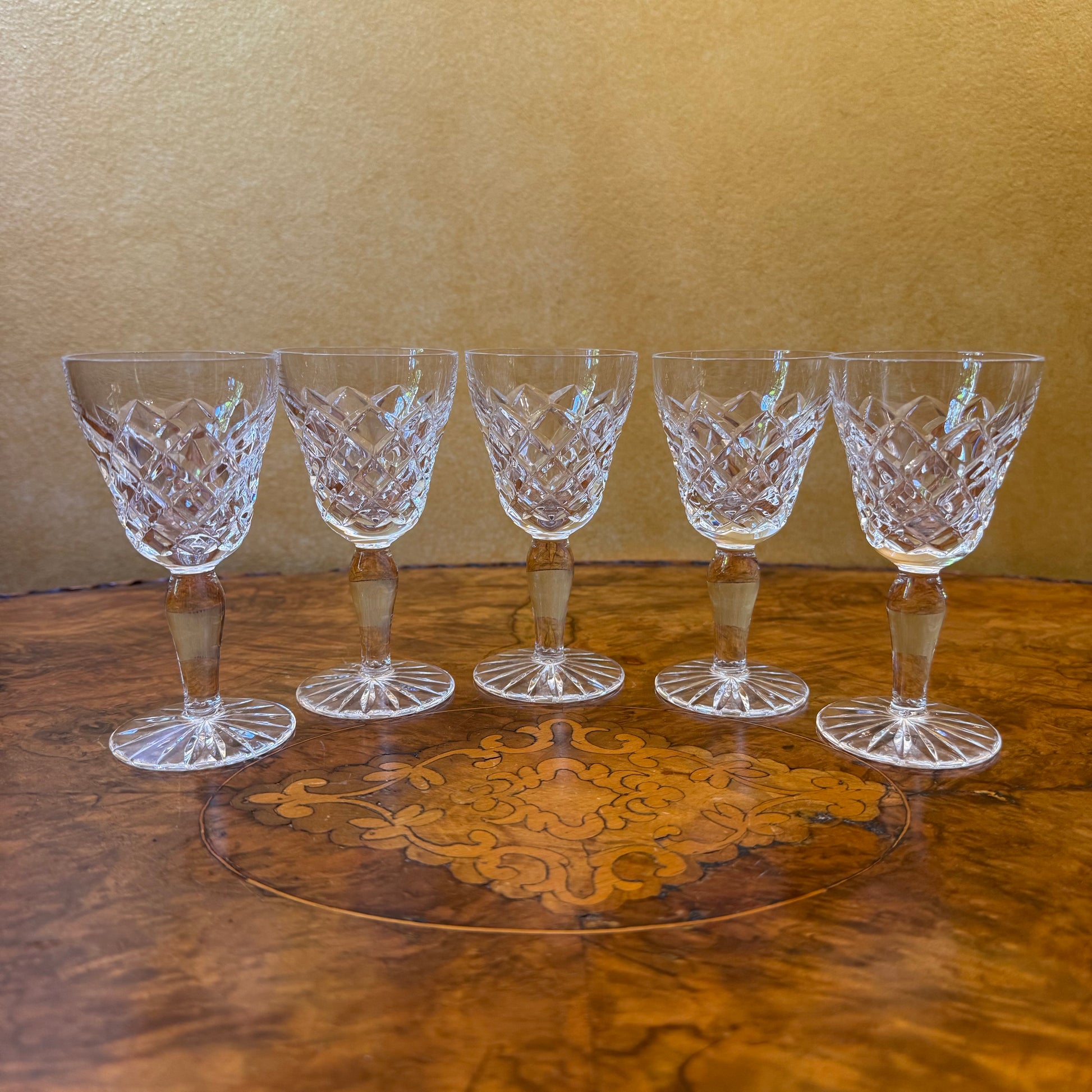 Vintage Crystal Cut Port Glasses Set Of Five 