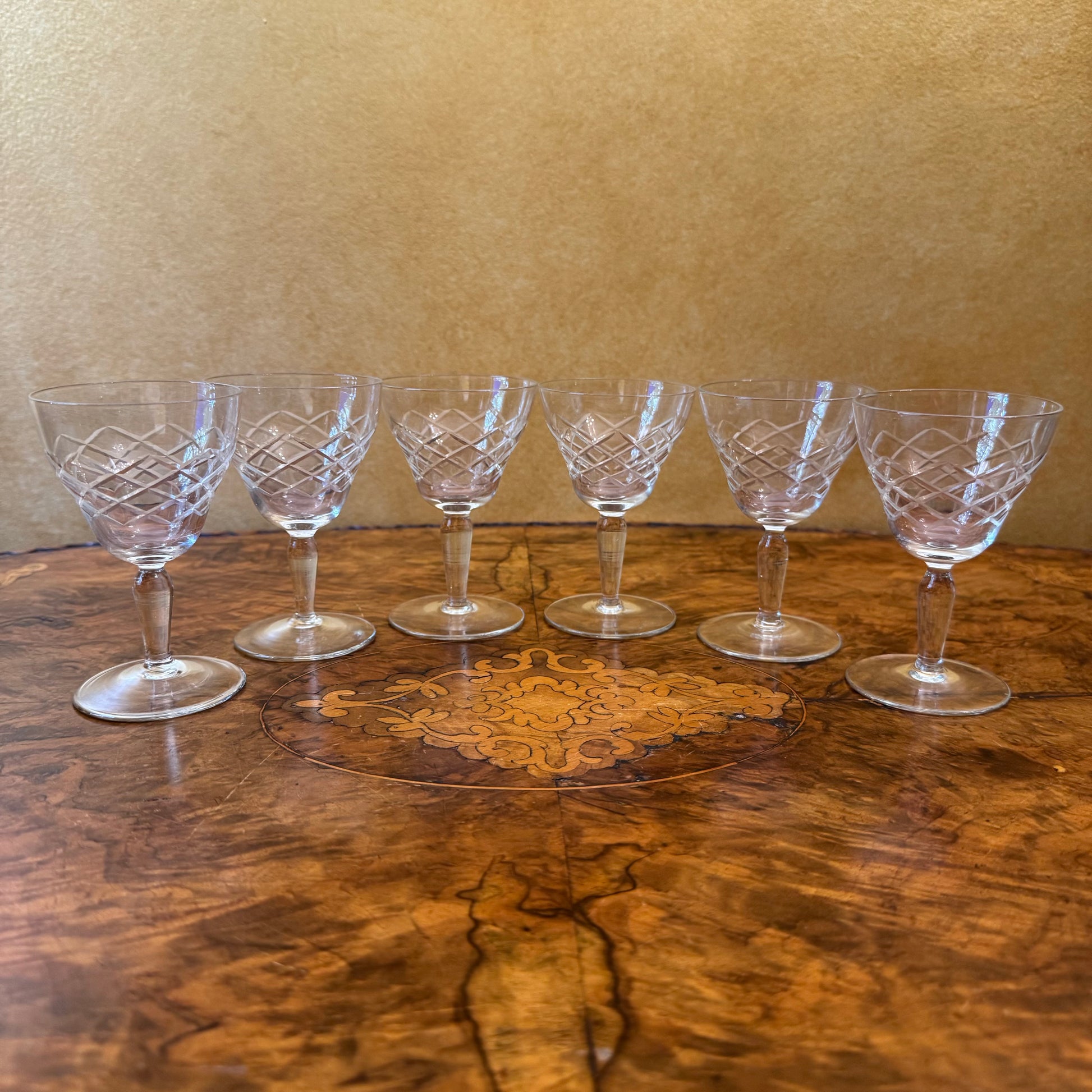 Vintage Crystal Cut Port Glasses Set Of Six 