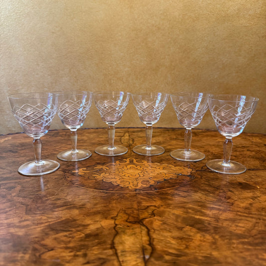 Vintage Crystal Cut Port Glasses Set Of Six 