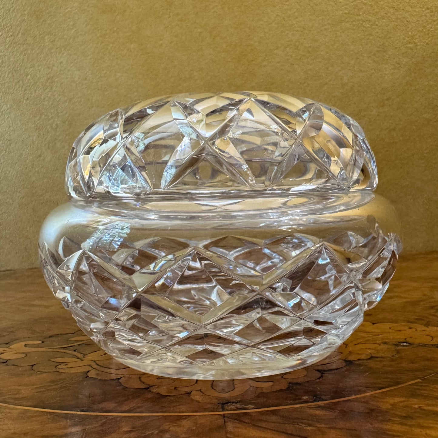 Vintage Crystal Cut Round Trinket Box 