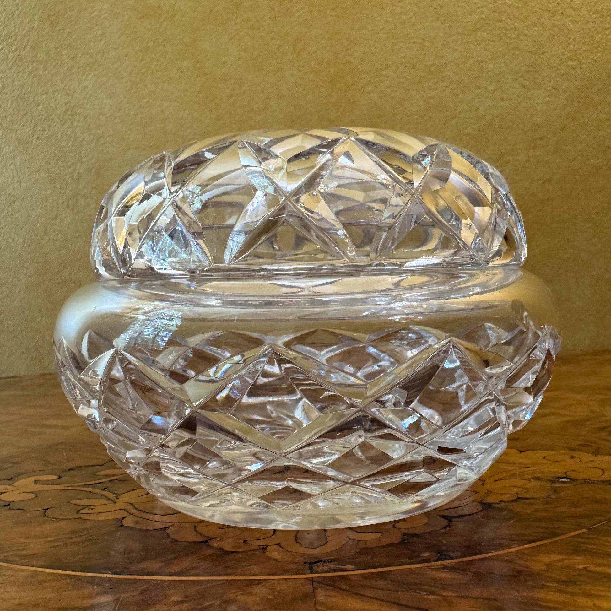 Vintage Crystal Cut Round Trinket Box 