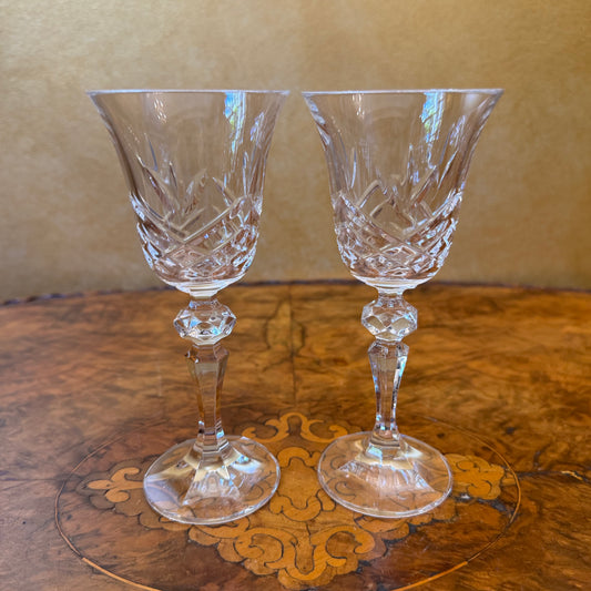 Vintage Crystal Cut Sherry Glasses Pair 