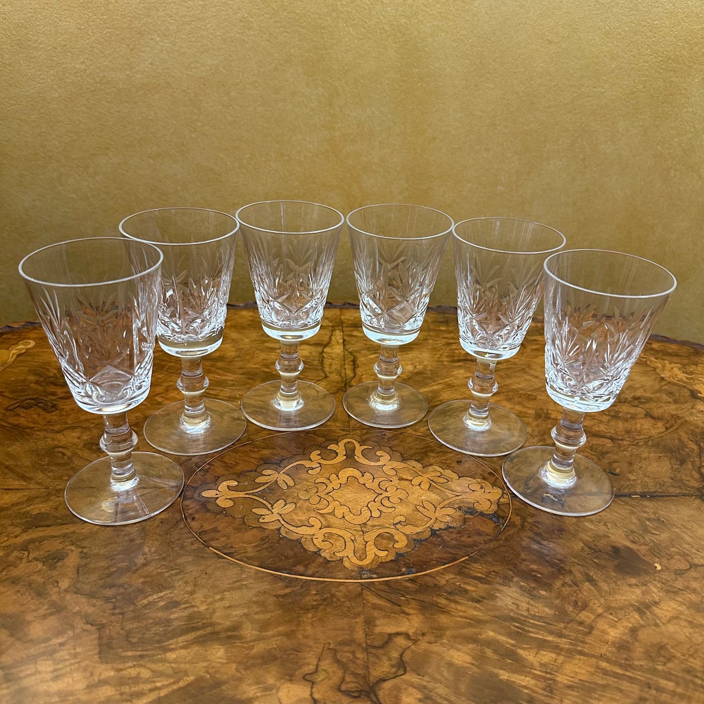 Vintage Crystal Cut Sherry Glasses Set 