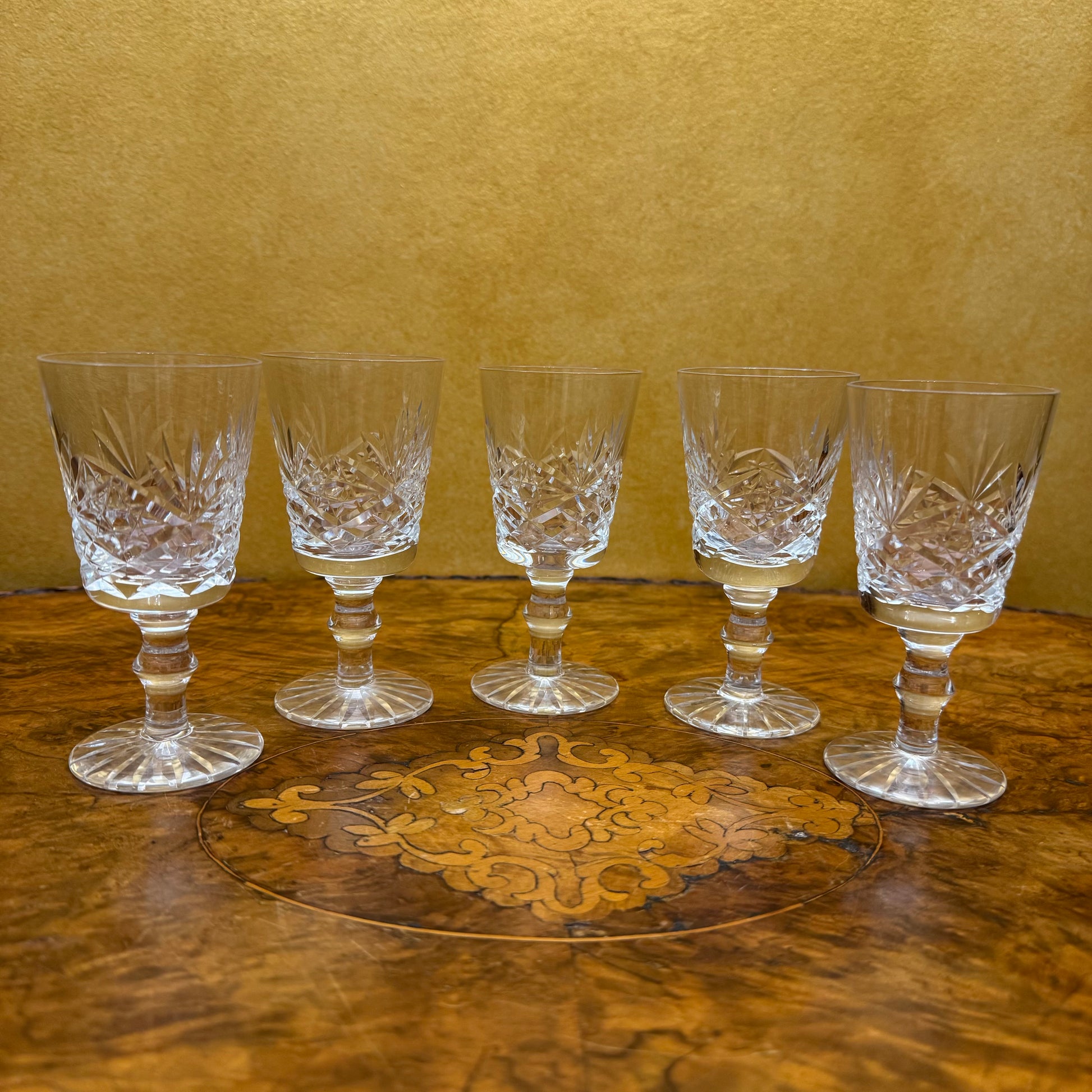 Vintage Crystal Cut Sherry Glasses Set Of Five 