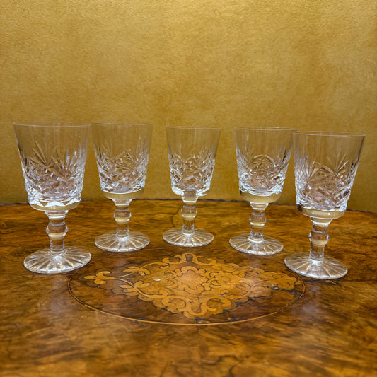 Vintage Crystal Cut Sherry Glasses Set Of Five 