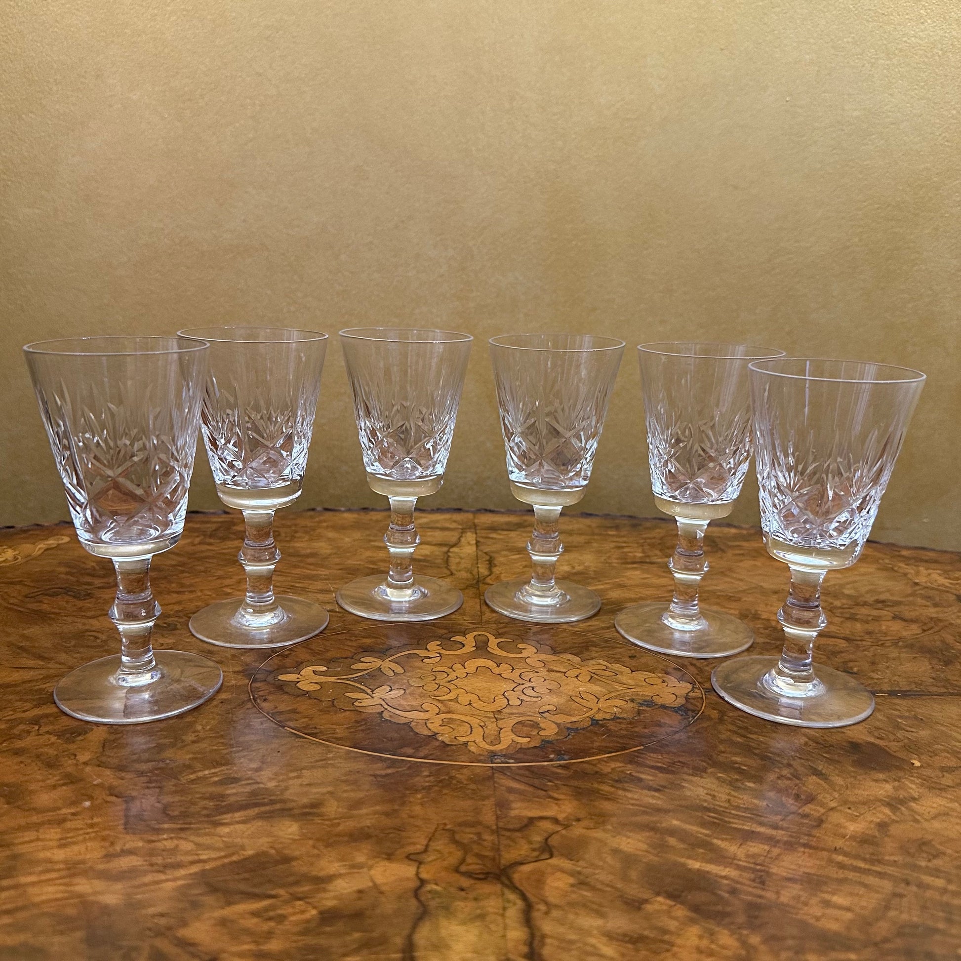 Vintage Crystal Cut Sherry Glasses Set Of Six 