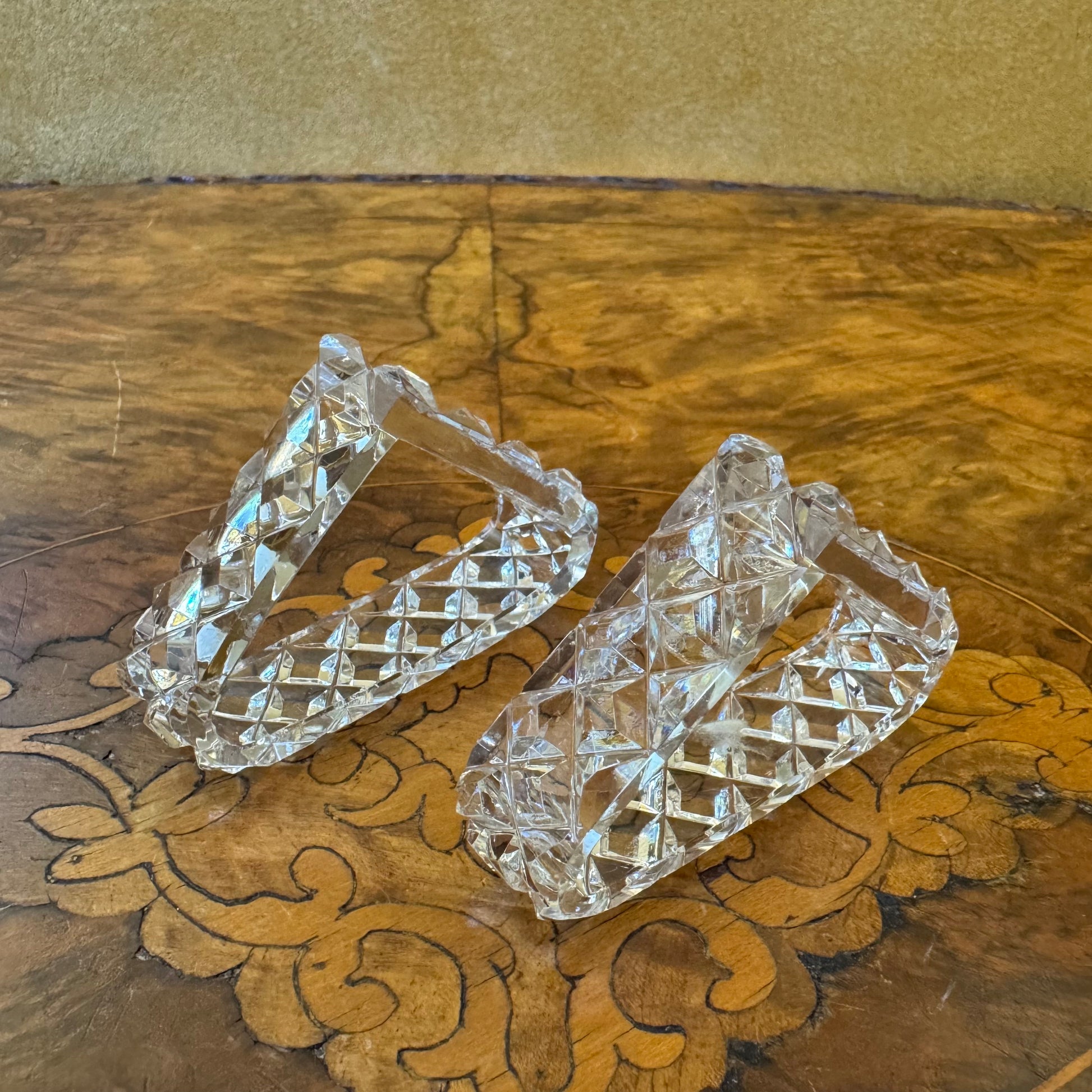 Vintage Crystal Cut Triangle Napkin Rings Pair 