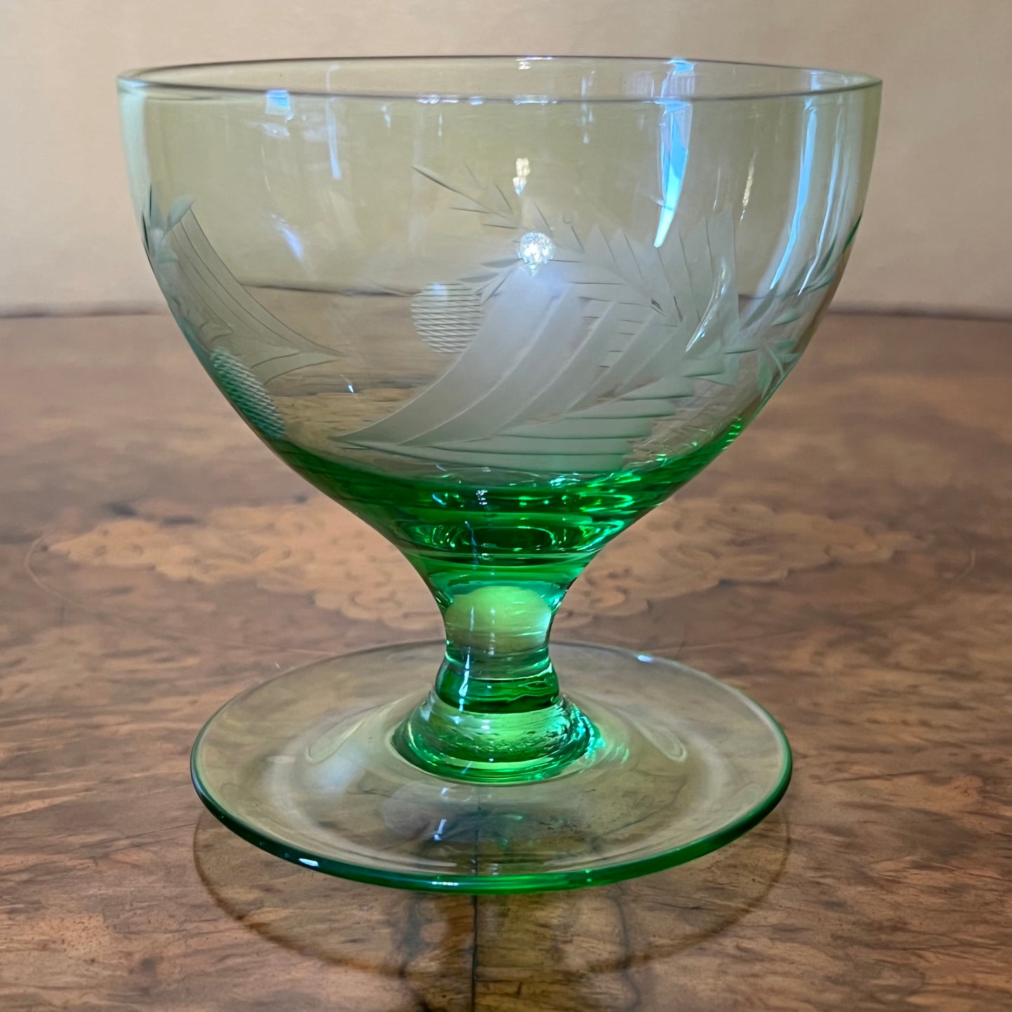 Vintage Crystal Etched Coloured Desert Bowls Green