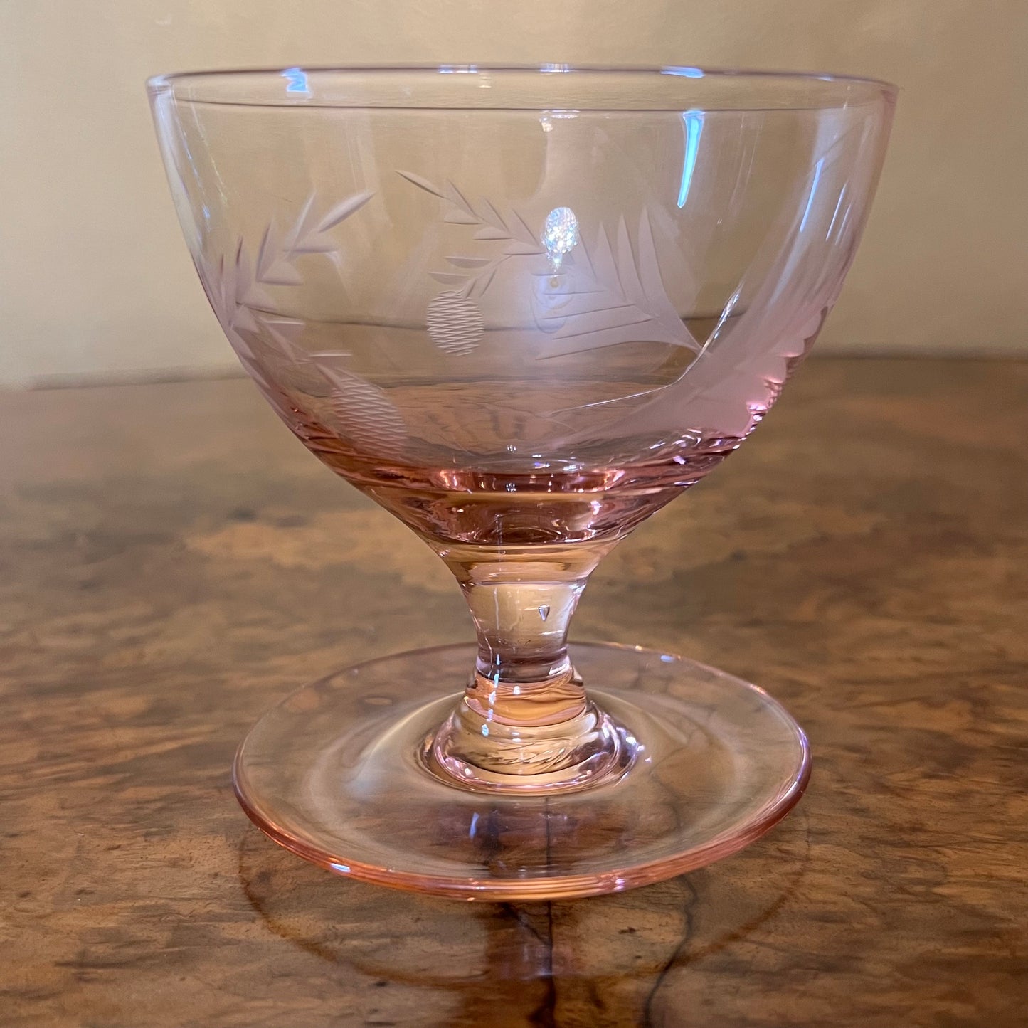 Vintage Crystal Etched Coloured Desert Bowls Peach