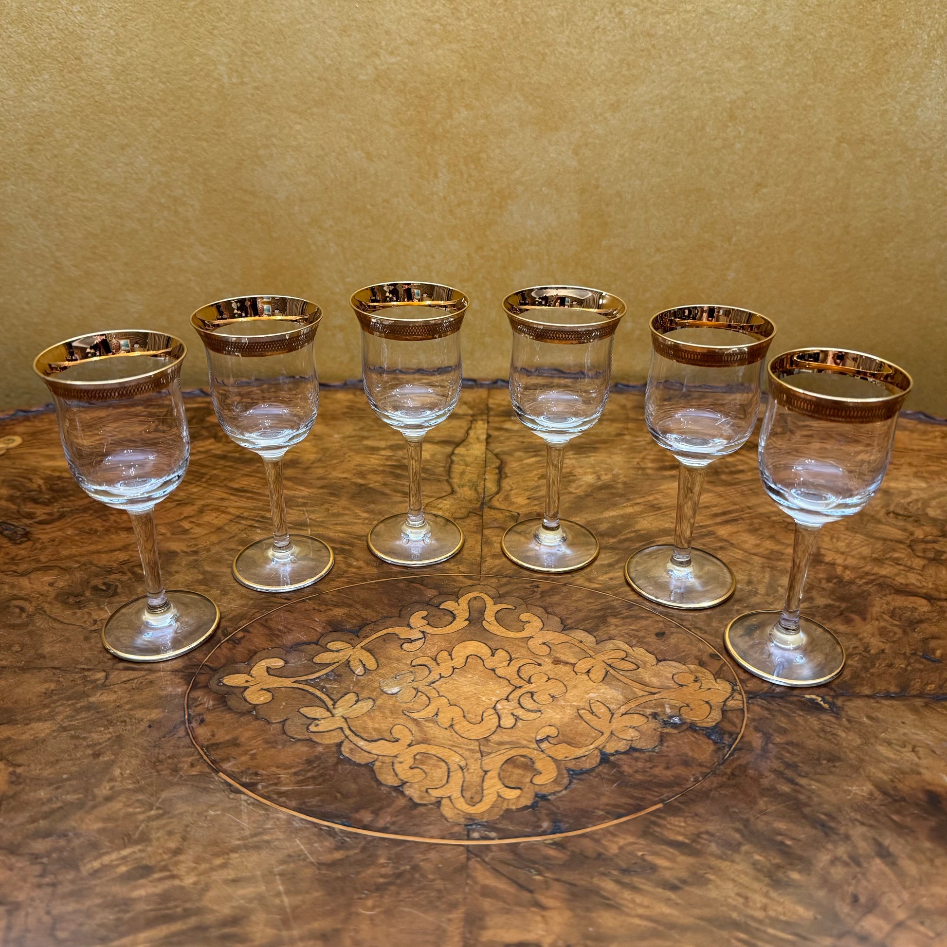 Vintage Crystal Gold Detail Port Glasses Set 