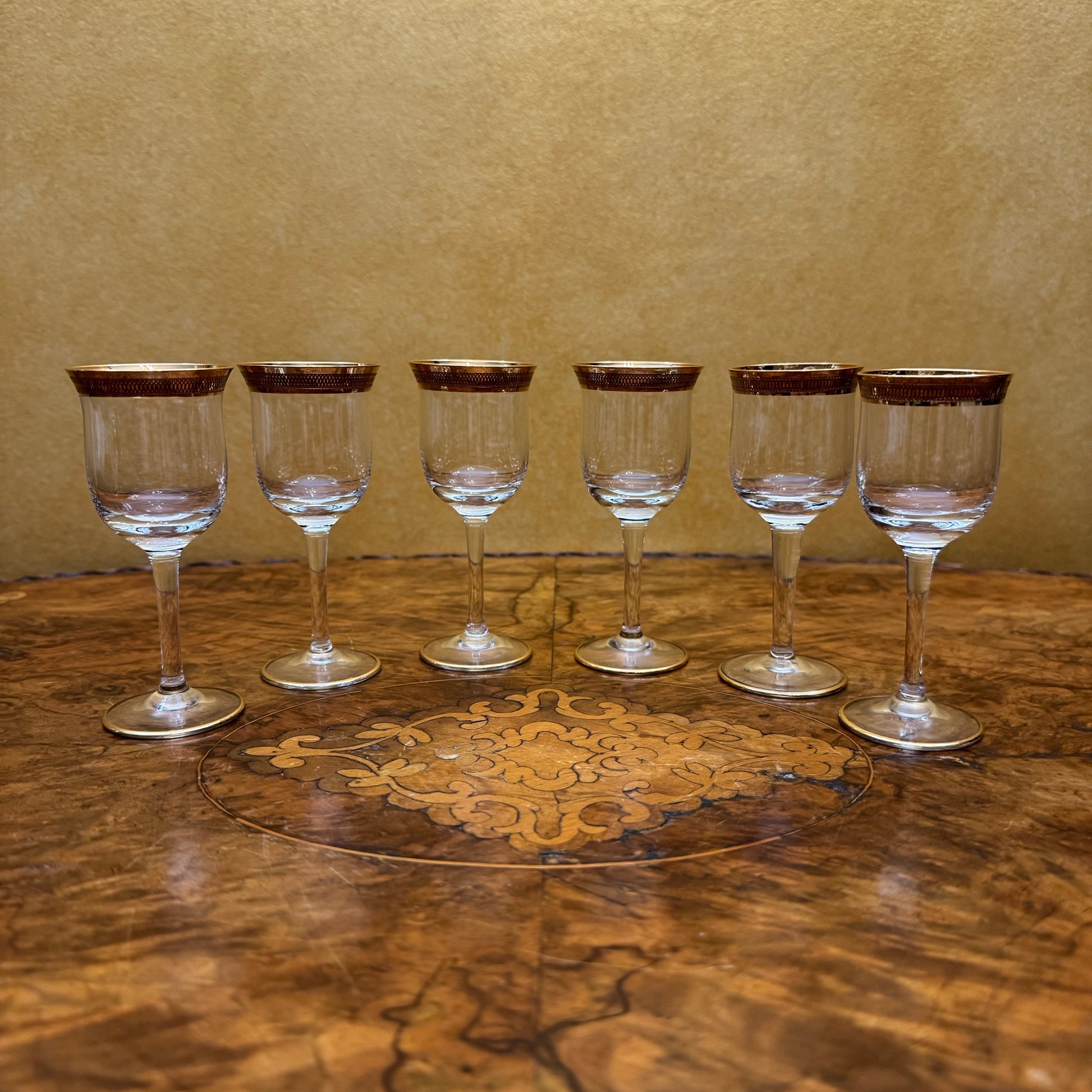 Vintage Crystal Gold Detail Port Glasses Set Of Six
