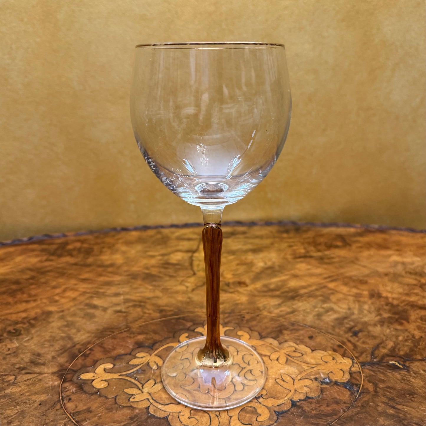 Vintage Crystal Gold Tulip Stem Wine Glasses 