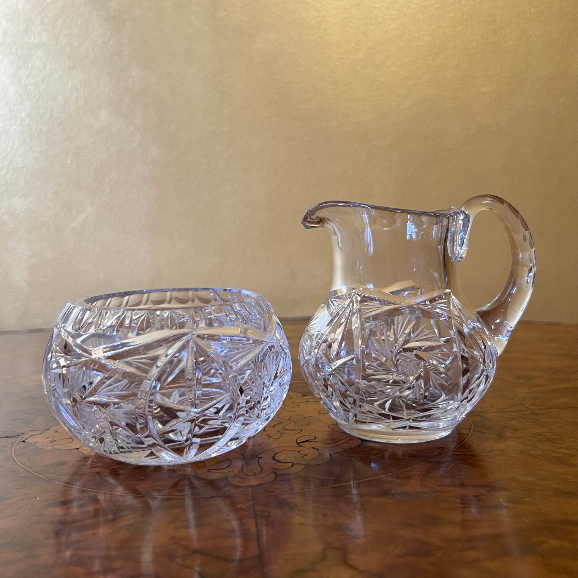 Vintage Crystal Pinwheel Milk Jug & Sugar Bowl Set